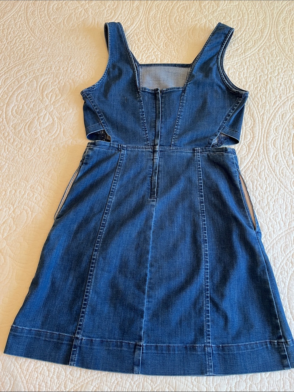 Madewell Denim Dress Cut Outs Sleeveless Women’s 6 Blue Pockets Coastal Cowgirl - Picture 12 of 17